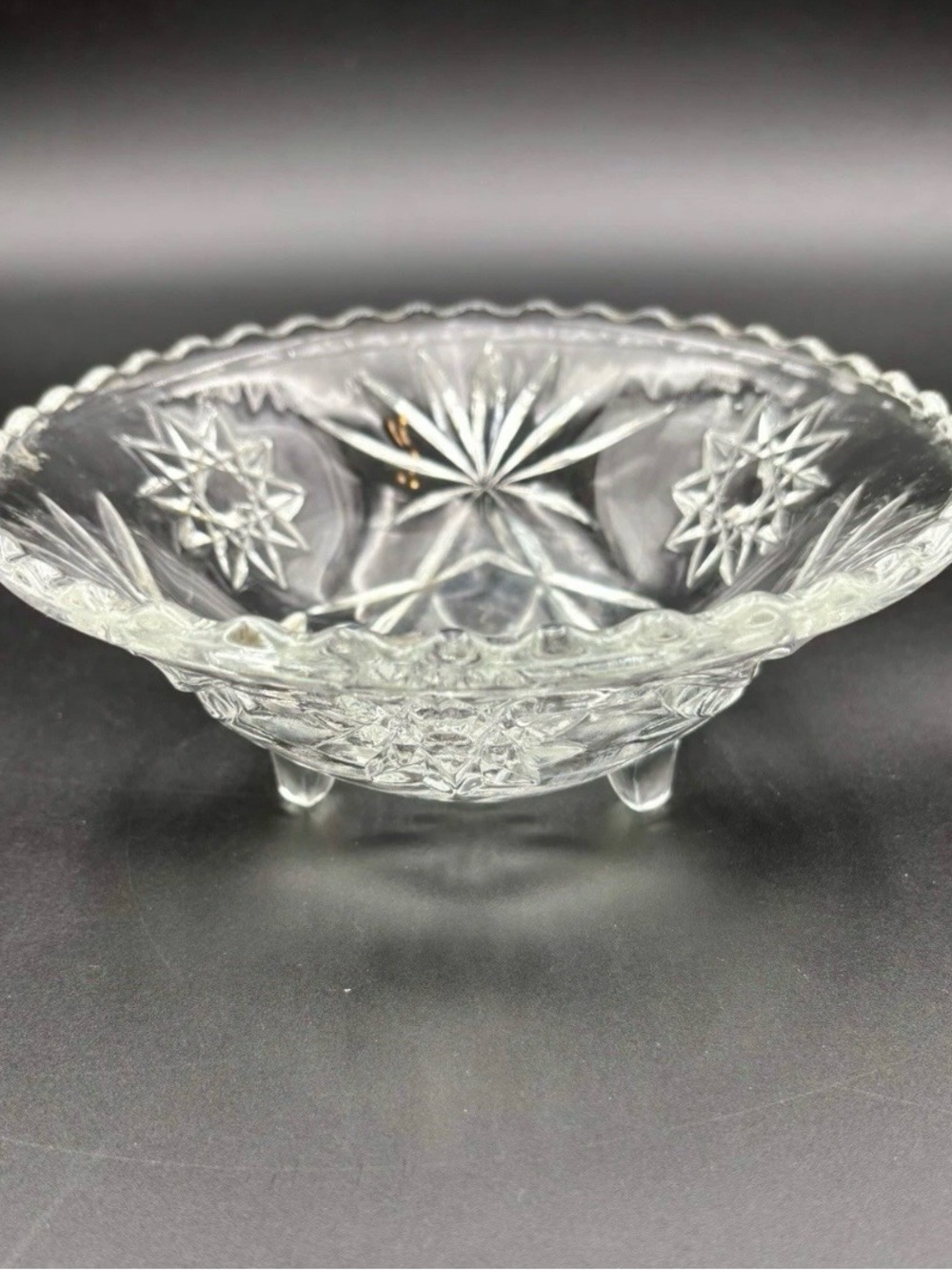 Anchor Hocking Clear Pressed Glass Starburst Footed Bowl